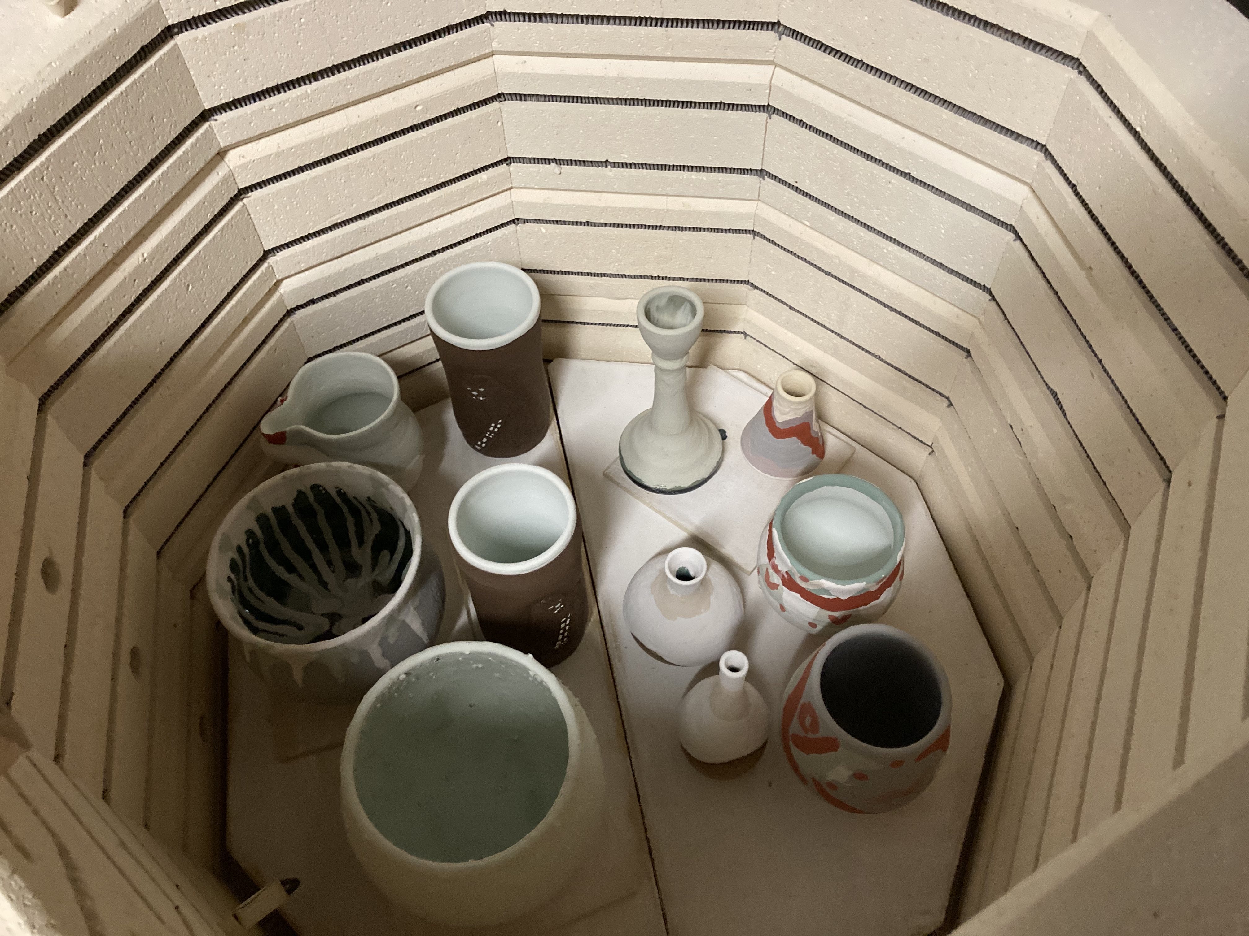 Some pots in a kiln.